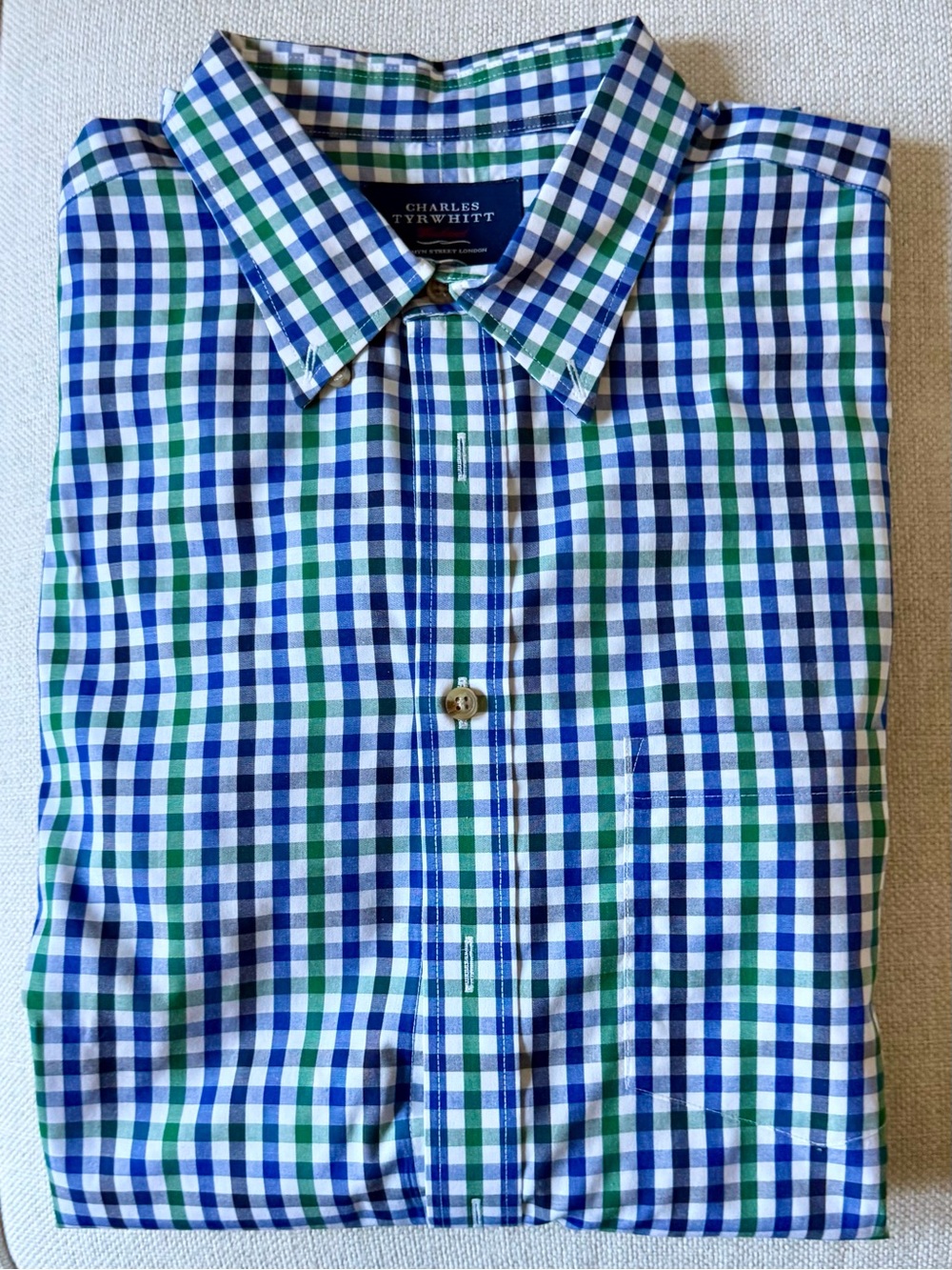 Charles Tyrwhitt Non Iron Blue and Green Gingham Button-Down Shirt